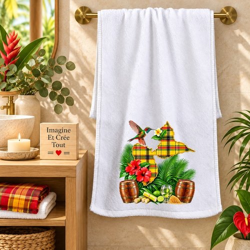 Petite serviette personnalisée pour le visage - sublimation - infusible ink - impression - carte guadeloupe - madras - colibri - 971