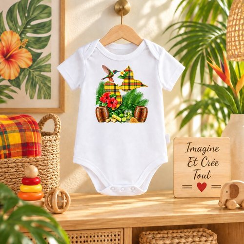 Body - bébé - baby - sublimation - impression infusible ink - carte guadeloupe - madras - colibri - 971