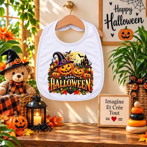Bavoir - sublimation - impression infusible ink - happy halloween - citrouilles - fantôme