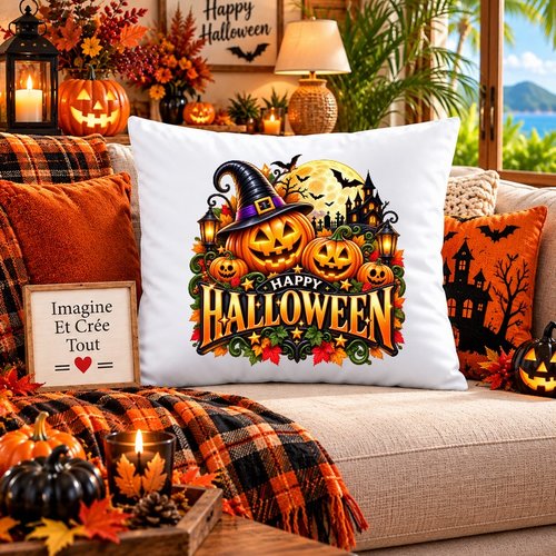 Taie personnalisée - lit - sommeil - sublimation - impression infusible ink - happy halloween - citrouilles - fantôme