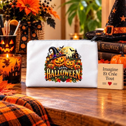 Trousse m - maquillage - école - sublimation - impression infusible ink - happy halloween - citrouilles - fantôme