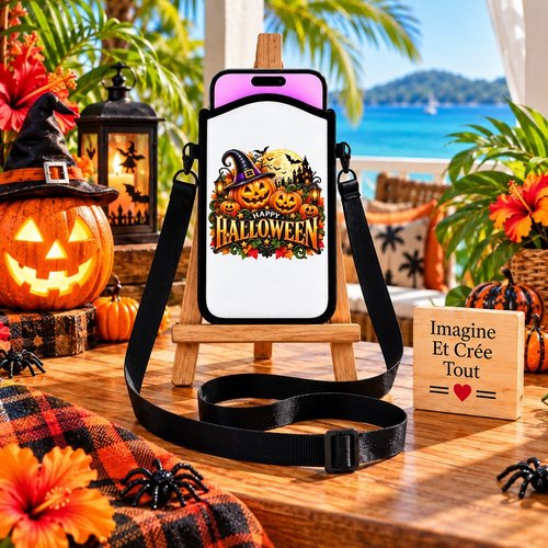 Housse sacoche téléphone portable - sublimation - impression infusible ink -  happy halloween - citrouilles - fantôme
