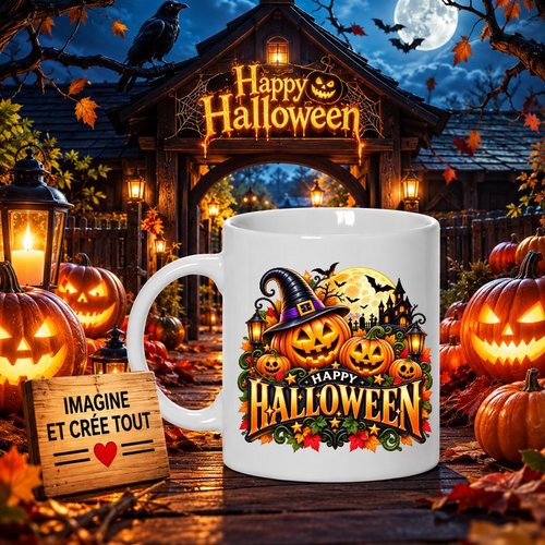 Mug - tasse - sublimation - impression infusible ink -happy halloween - citrouilles - fantôme