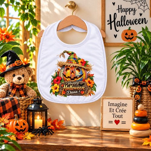Bavoir - sublimation - impression infusible ink - happy halloween - citrouilles - fantôme