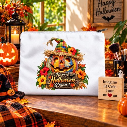 Trousse l - maquillage - école - sublimation - impression infusible ink - happy halloween - citrouilles - fantôme