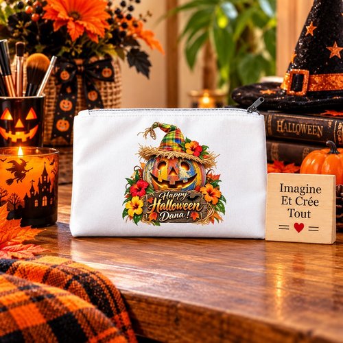 Trousse m - maquillage - école - sublimation - impression infusible ink - happy halloween - citrouilles - fantôme