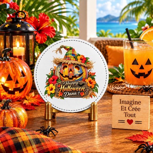 Sous verre en cuir - sublimation - impression infusible ink - happy halloween - citrouilles - fantôme