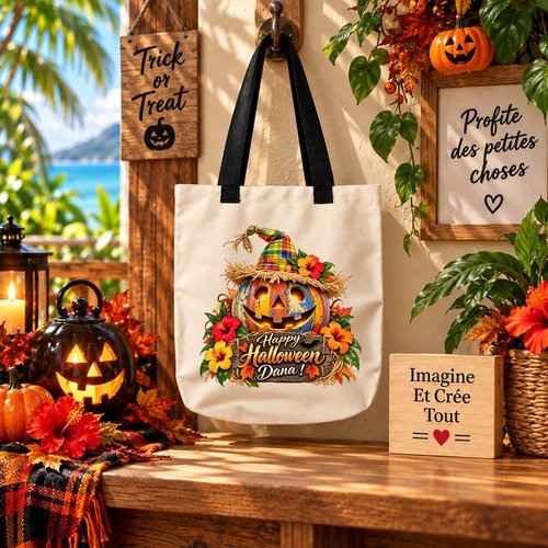 Tote bag taille m - sublimation -  impression infusible ink - happy halloween - citrouilles - fantôme