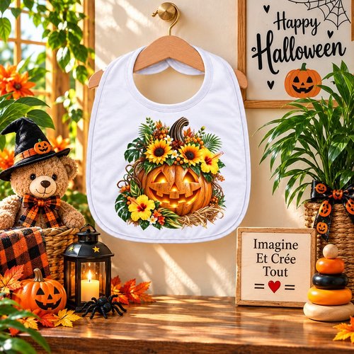 Bavoir - sublimation - impression infusible ink - happy halloween - citrouilles - fantôme