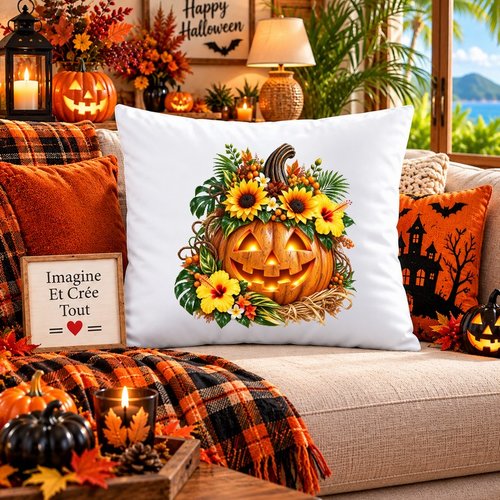 Taie personnalisée - lit - sommeil - sublimation - impression infusible ink - happy halloween - citrouilles - fantôme