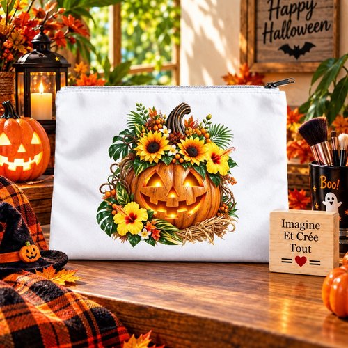 Trousse l - maquillage - école - sublimation - impression infusible ink - happy halloween - citrouilles - fantôme