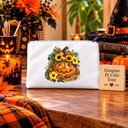Trousse m - maquillage - école - sublimation - impression infusible ink - happy halloween - citrouilles - fantôme