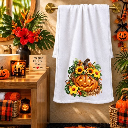 Petite serviette personnalisée pour le visage - sublimation - infusible ink - impression - happy halloween - citrouilles - fantôme