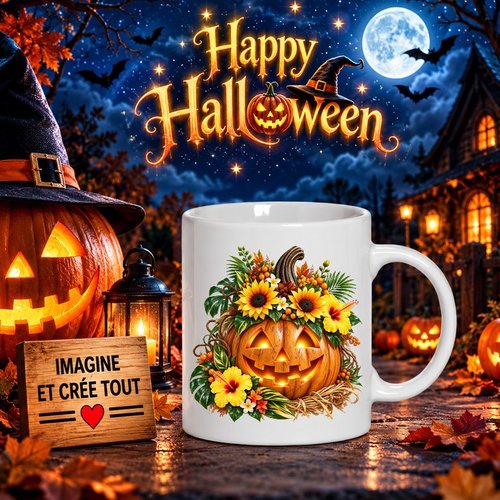 Mug - tasse - sublimation - impression infusible ink -happy halloween - citrouilles - fantôme