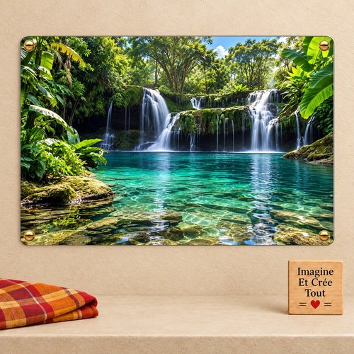 Tableau mural - sublimation -  impression infusible ink - plaque aluminium - paysage - tropique - chutes d'eau