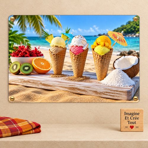 Tableau mural - sublimation -  impression infusible ink - plaque aluminium - plage - sable - sorbets - délices - tropique