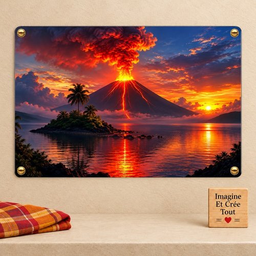 Tableau mural - sublimation -  impression infusible ink - plaque aluminium - volcan - éruption - coulée de laves - tropique - île