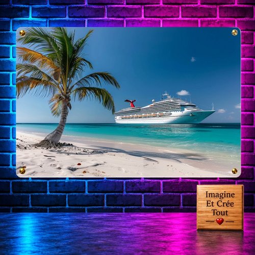 Tableau mural - sublimation -  impression infusible ink - plaque aluminium - bateau de croisière - mer - caraïbes - île - tropique