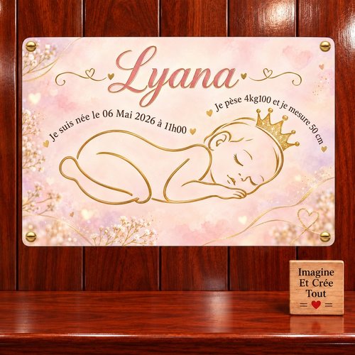 Tableau mural - sublimation -  impression infusible ink - plaque aluminium - naissance - bébé - fille - princesse