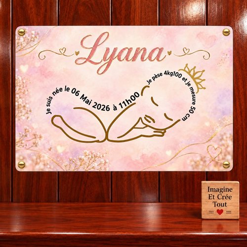 Tableau mural - sublimation -  impression infusible ink - plaque aluminium - naissance - bébé - fille - princesse