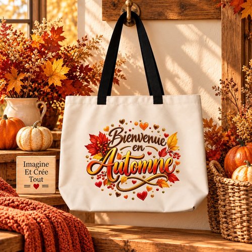 Tote bag taille l - sublimation - impression infusible ink - automne - saison - bienvenue - couleurs - feuilles