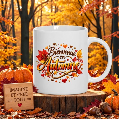 Mug - tasse - sublimation - impression infusible ink - automne - saison - bienvenue - couleurs - feuilles
