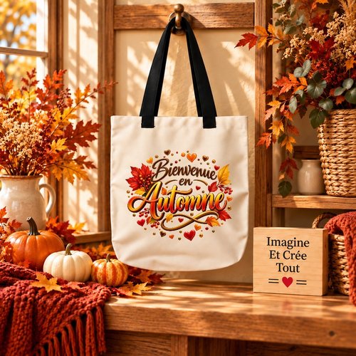 Tote bag taille m - sublimation -  impression infusible ink - automne - saison - bienvenue - couleurs - feuilles