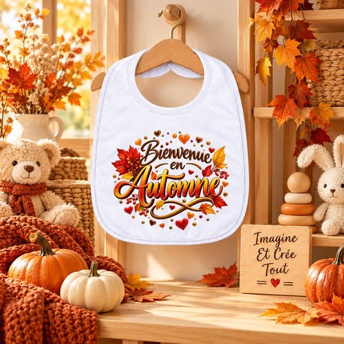 Bavoir - sublimation - impression infusible ink - automne - saison - bienvenue - couleurs - feuilles
