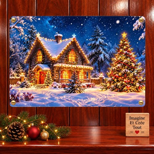 Tableau mural - sublimation -  impression infusible ink - plaque aluminium - noël - neige - illuminations - magique