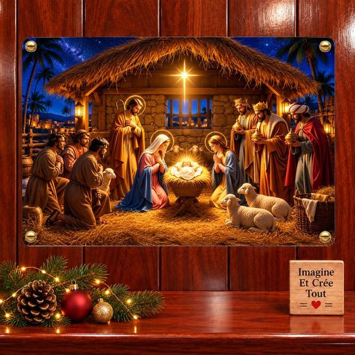 Tableau mural - sublimation -  impression infusible ink - plaque aluminium - scène - créche - noël - magique