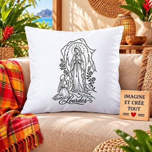 Taie personnalisée - lit - sommeil - sublimation - impression infusible ink - religion - grotte - lourdes - apparition - vierge