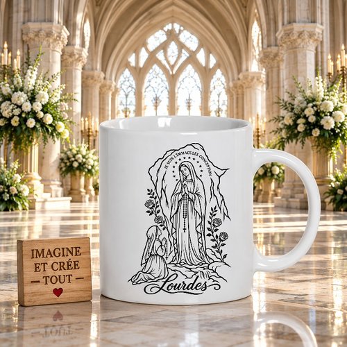 Mug - tasse - sublimation - impression infusible ink - religion - grotte - lourdes - apparition - vierge
