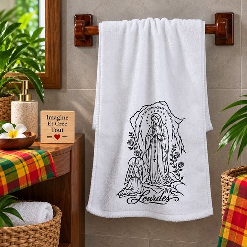 Petite serviette personnalisée pour le visage - sublimation - infusible ink - impression - religion - grotte - lourdes - apparition - vierg