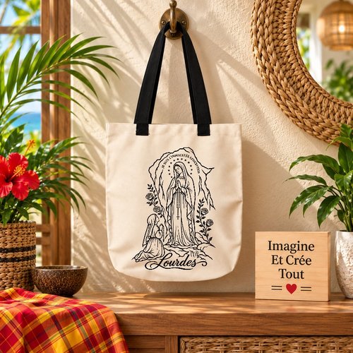 Tote bag taille m - sublimation -  impression infusible ink - religion - grotte - lourdes - apparition - vierge