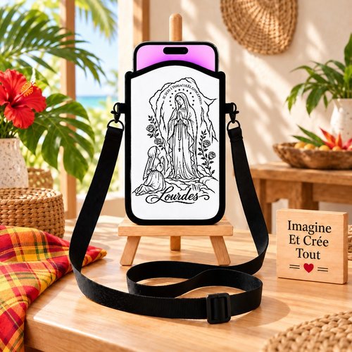 Housse sacoche téléphone portable - sublimation - impression infusible ink - religion - grotte - lourdes - apparition - vierge