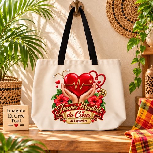 Tote bag taille l - sublimation - impression infusible ink - journée mondiale du cœur - septembre - rouge