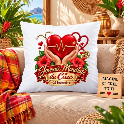 Taie personnalisée - lit - sommeil - sublimation - impression infusible ink - journée mondiale du cœur - septembre - rouge