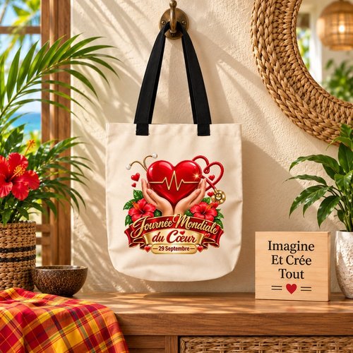 Tote bag taille m - sublimation -  impression infusible ink - journée mondiale du cœur - septembre - rouge