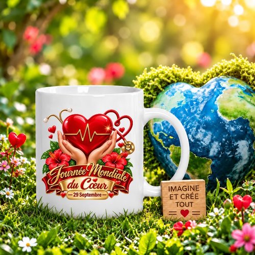 Mug - tasse - sublimation - impression infusible ink - journée mondiale du cœur - septembre - rouge
