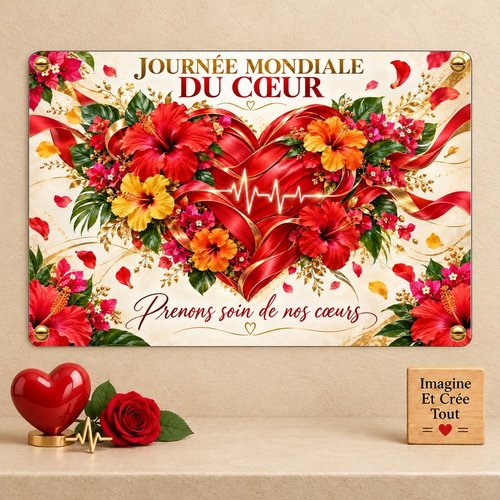 Tableau mural - sublimation -  impression infusible ink - plaque aluminium - journée mondiale du cœur - septembre - rouge