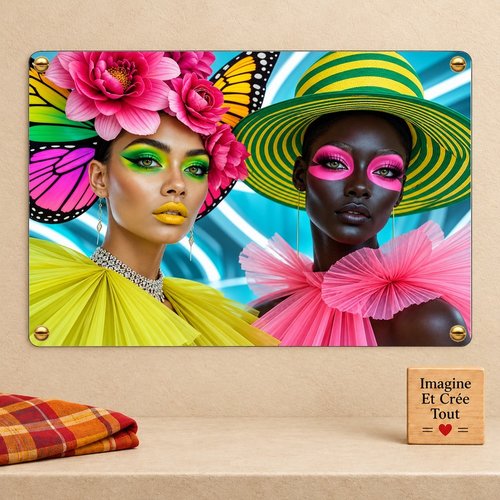Tableau mural - sublimation -  impression infusible ink - plaque aluminium - silhouettes - multicolores - chapeaux - catherinettes
