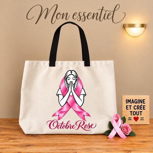 Tote bag taille l - sublimation - impression infusible ink - octobre rose - prévention - nœud