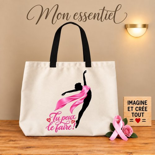 Tote bag taille l - sublimation - impression infusible ink -  octobre rose - prévention - nœud - tu peux le faire
