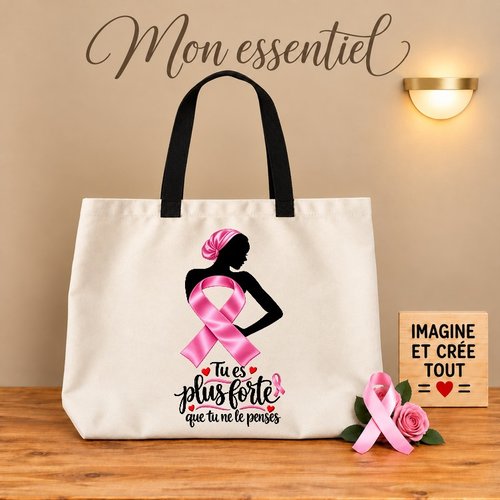 Tote bag taille l - sublimation - impression infusible ink - octobre rose - tu es plus forte que tu ne le penses