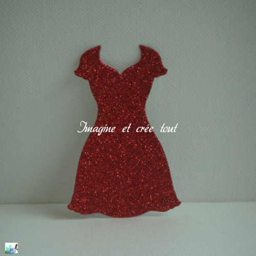 Découpe scrapbooking embellissement déco robe fille en "v" en carton rouge pailleté