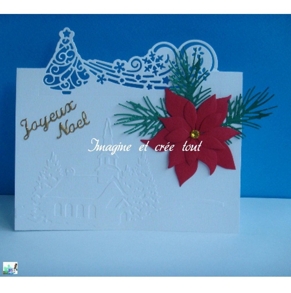 Kit Carte Embossee Paysage De Noel Sapin Evide Grande Fleur Poinsettia Rouge A Realiser Vous Meme Un Grand Marche