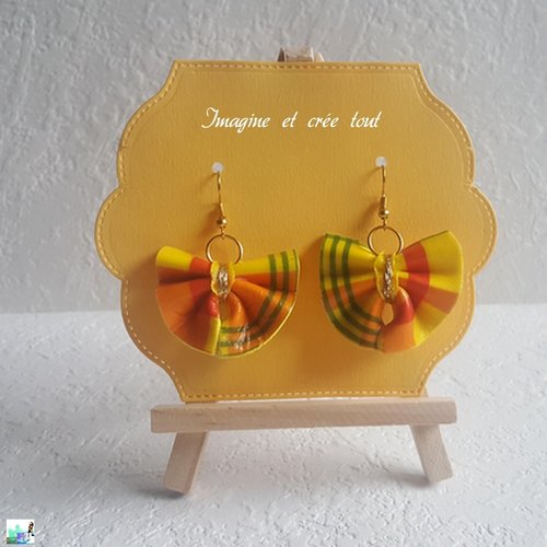 Boucles d'oreilles mousse madras, couleurs rouge orange jaune, bijoux des îles, accessoires femme, faits main