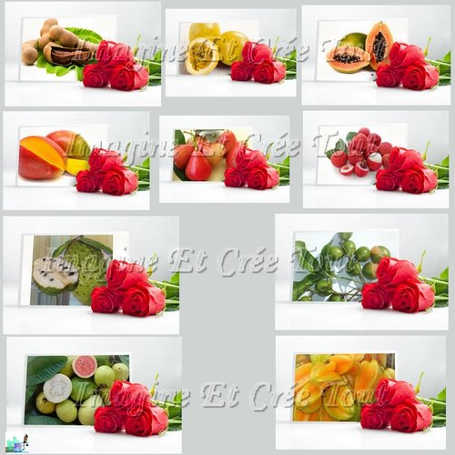 10 montages photos plan de tables pour marques tables fruits exotiques en créole, thème madras, fichier munérique