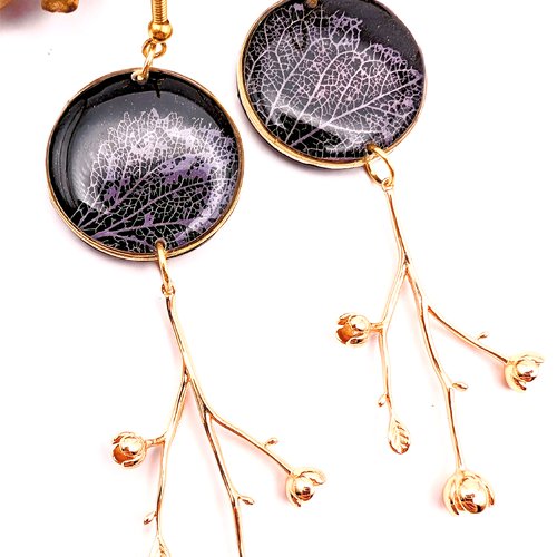 Boucles  d'oreilles pendantes  "dentelle d'hortensia" -vieux mauve-