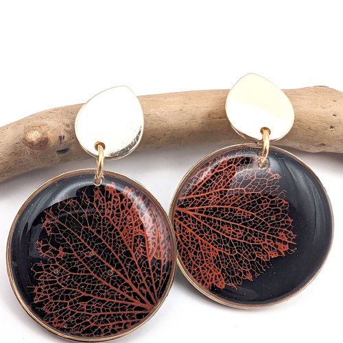 Boucles  d'oreilles "dentelle d'hortensia" -vermillon-